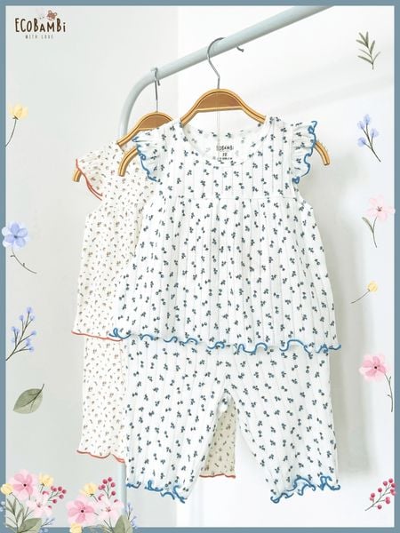  Bộ bé gái tay cánh tiên, quần lửng pointelle hoa nhí - BB-23BOBG022 -  ECOBAMBI 
