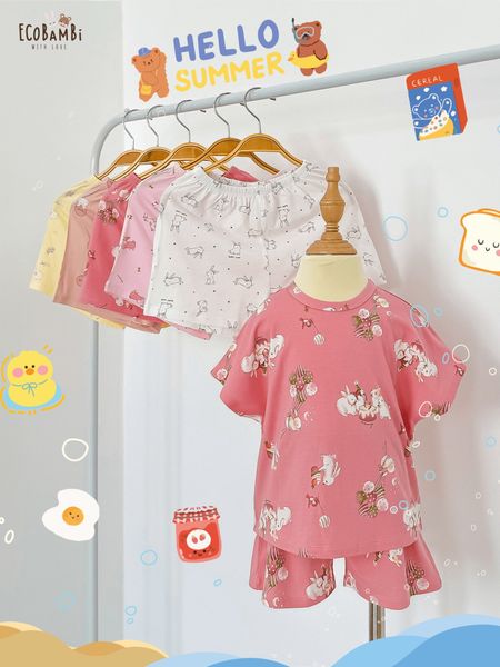  Bộ thun cánh dơi - quần shorts bé gái ECOBAMBI - BB-24BOBG003 