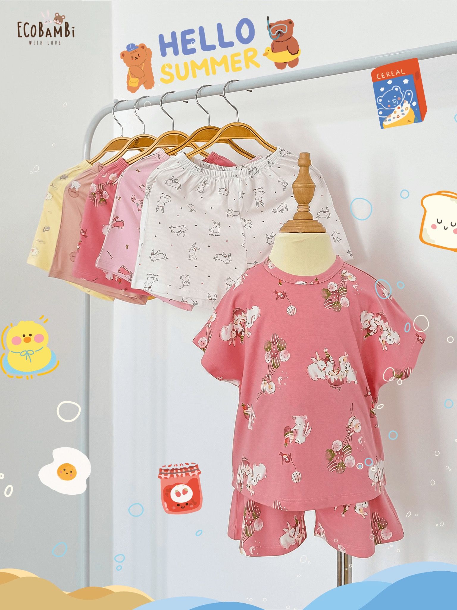  Bộ thun cánh dơi - quần shorts bé gái ECOBAMBI - BB-24BOBG003 