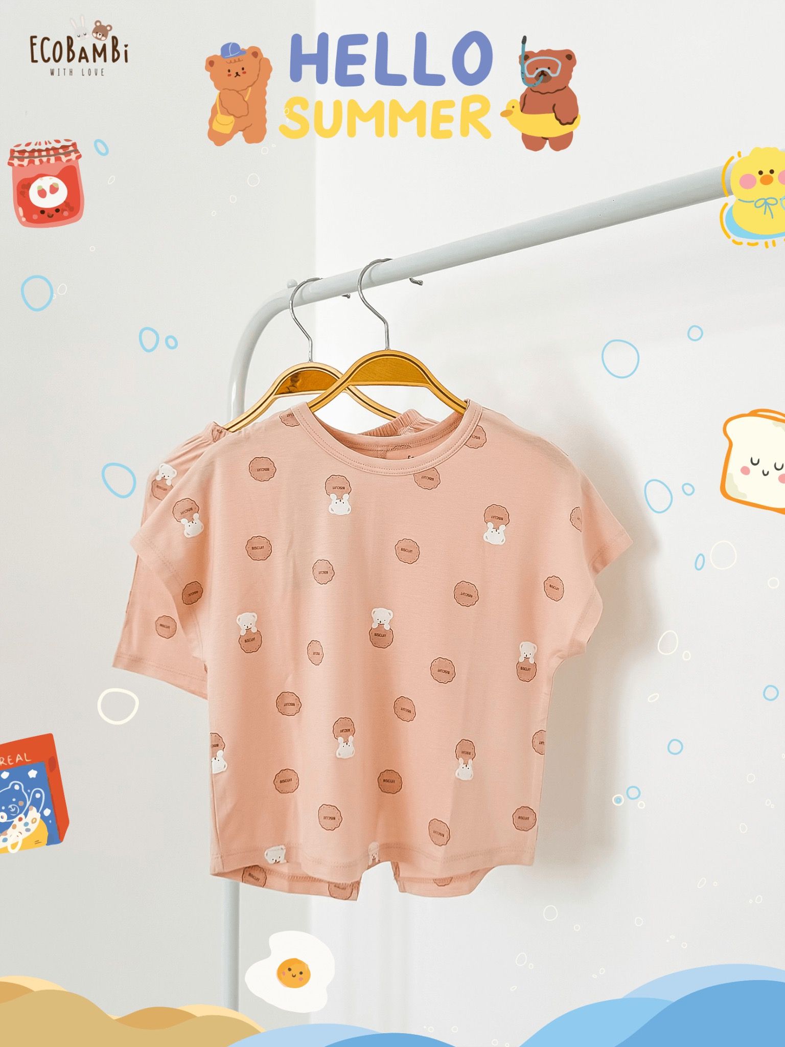  Bộ thun cánh dơi - quần shorts bé gái ECOBAMBI - BB-24BOBG003 