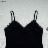  Đầm ngủ Freesize 2 dây quyến rũ phối ren, vải thun gân cotton lạnh dành cho nữ - 8935334000766 