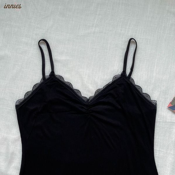  Đầm ngủ Freesize 2 dây quyến rũ phối ren, vải thun gân cotton lạnh dành cho nữ - 8935334000766 