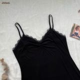  Đầm ngủ Freesize 2 dây quyến rũ phối ren, vải thun gân cotton lạnh dành cho nữ - 8935334000766 