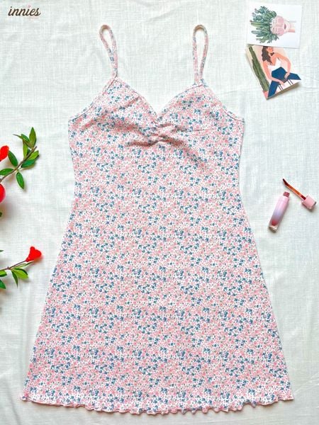  Đầm nữ 2 dây in hoa nhí nhún ngực chất vải thun cotton co giãn và đàn hồi tốt - Innies - 8935334000773 