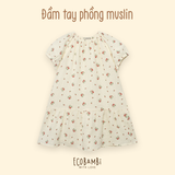  Đầm cotton muslin hoa cỏ mùa xuân dáng tay phồng 