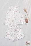  Bộ thun Hàn bé gái sát nách kiểu dệt jacquard hoa nhí Ecobambi 