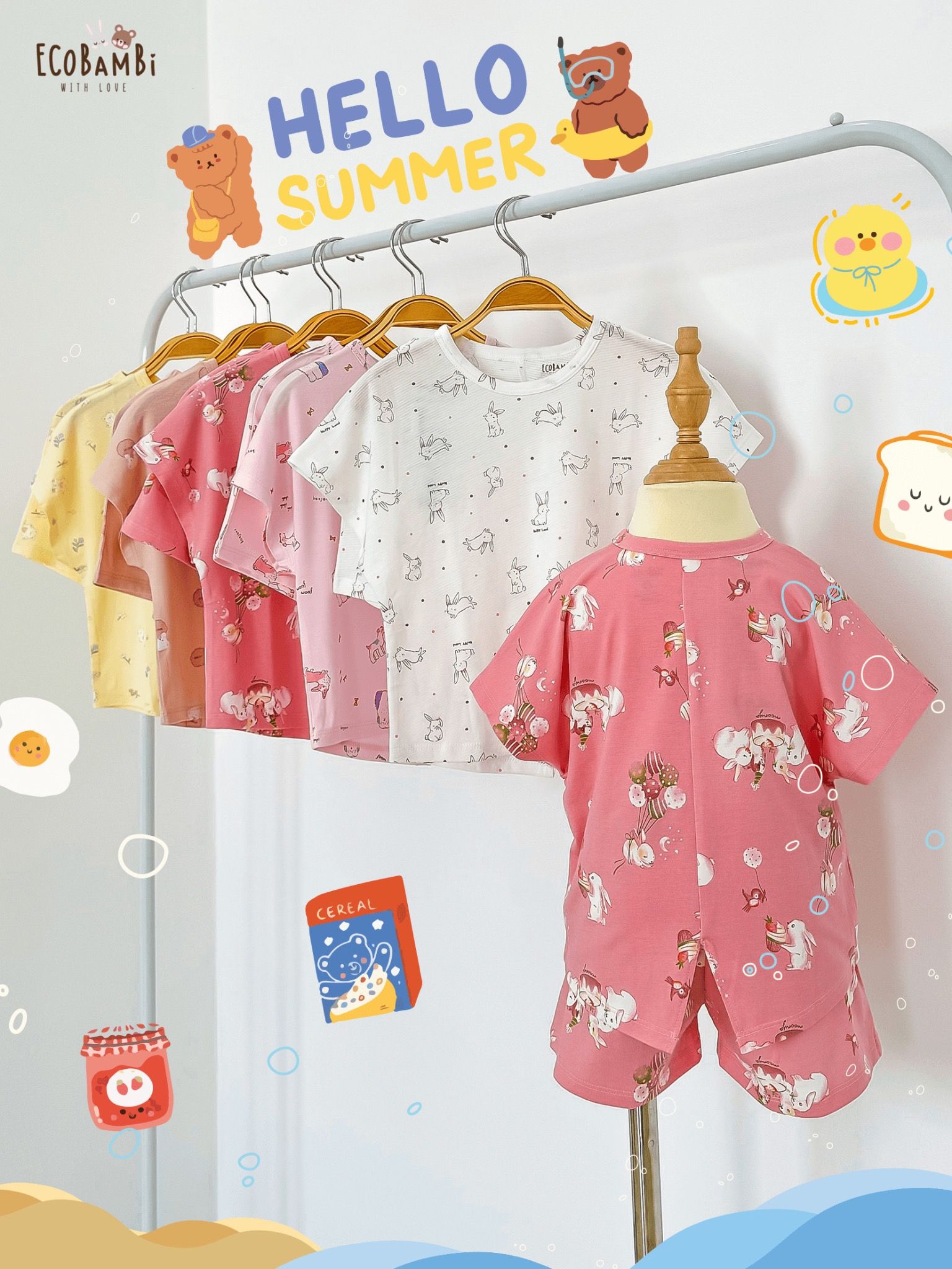  Bộ thun cánh dơi - quần shorts bé gái ECOBAMBI - BB-24BOBG003 