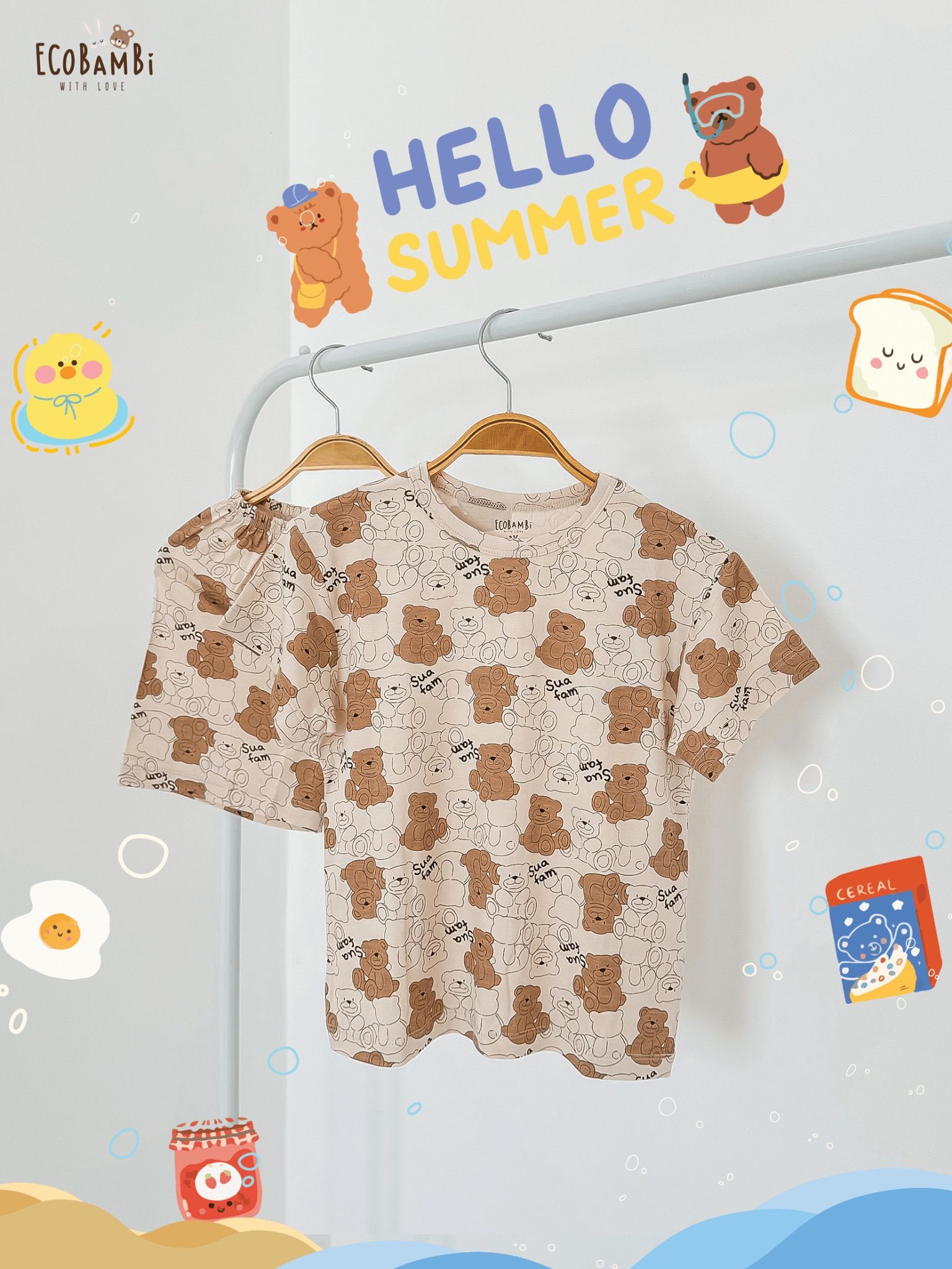  Bộ thun tay ngắn - quần lỡ in họa tiết bé trai ECOBAMBI - BB-24BOBT004 