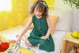  Đầm linen sát nách phối túi bé gái 