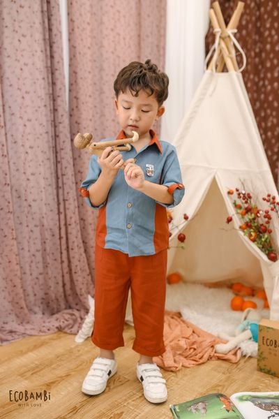  Áo sơ mi linen tay dài bé trai 