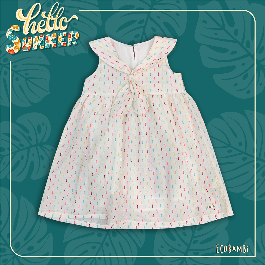  Đầm bé gái thuỷ thủ cotton dệt hoạ tiết nổi 