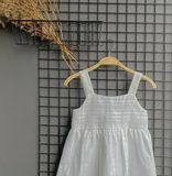  Đầm babydoll hai dây, màu trắng cotton thêu hoạ tiết dành cho bé gái - Ecobambi 