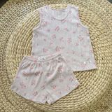  Bộ thun Hàn bé gái sát nách kiểu dệt jacquard hoa nhí Ecobambi 