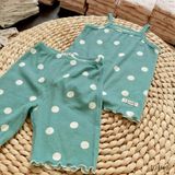  Bộ thun rib Hàn hoạ tiết chấm bi dành cho bé gái Ecobambi 