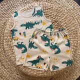  Bộ thun rib Hàn bé trai ba lỗ hoạ tiết khủng long Ecobambi 