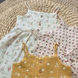  Đầm 2 dây bé gái muslin cotton Ecobambi hoạ tiết hoa nhí 