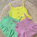  Đầm 2 dây bé gái muslin cotton Ecobambi 