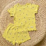  Bộ thun cotton Hàn bé gái tay ngắn kiểu dệt jacquard hoa nhí Ecobambi 