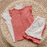  Bộ cotton thun Hàn bé gái TAY CÁNH TIÊN kiểu dệt Waffle hoa nhí Ecobambi 