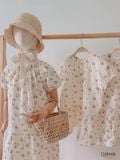  Đầm cotton muslin hoa cỏ mùa xuân dáng tay phồng 