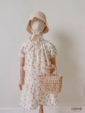  Đầm cotton muslin hoa cỏ mùa xuân dáng tay phồng 
