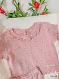 Bộ cotton thun Hàn kiểu dệt Jacquard tay ngắn cổ bèo quần lửng bé gái - 8935334000605 