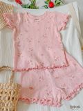  Bộ thun cotton Hàn bé gái TAY NGẮN kiểu dệt jacquard hoa nhí ECOBAMBI - 8935334000001 