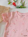  Bộ thun cotton Hàn bé gái TAY NGẮN kiểu dệt jacquard hoa nhí ECOBAMBI - 8935334000001 
