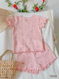  Bộ thun cotton Hàn bé gái TAY NGẮN kiểu dệt jacquard hoa nhí ECOBAMBI - 8935334000001 