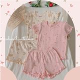  Bộ thun cotton Hàn bé gái TAY NGẮN kiểu dệt jacquard hoa nhí ECOBAMBI - 8935334000001 