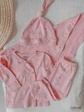  NEWBORN - Combo bộ thun cotton CÀI CHÉO, DÀI TAY và NÓN dành cho trẻ sơ sinh, kiểu dệt Jacquard in hoạ tiết Ecobambi 