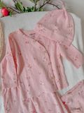  NEWBORN - Combo bộ thun cotton CÀI CHÉO, DÀI TAY và NÓN dành cho trẻ sơ sinh, kiểu dệt Jacquard in hoạ tiết Ecobambi 
