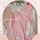  NEWBORN - Combo bộ thun cotton CÀI CHÉO, DÀI TAY và NÓN dành cho trẻ sơ sinh, kiểu dệt Jacquard in hoạ tiết Ecobambi 