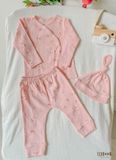  NEWBORN - Combo bộ thun cotton CÀI CHÉO, DÀI TAY và NÓN dành cho trẻ sơ sinh, kiểu dệt Jacquard in hoạ tiết Ecobambi 