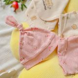  NEWBORN - Combo bộ thun cotton CÀI CHÉO, DÀI TAY và NÓN dành cho trẻ sơ sinh, kiểu dệt Jacquard in hoạ tiết Ecobambi 