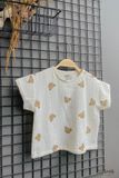  Áo UNISEX cotton Muslin TAY NGẮN phong cách Hàn Quốc năng động in hoạ tiết cho bé 