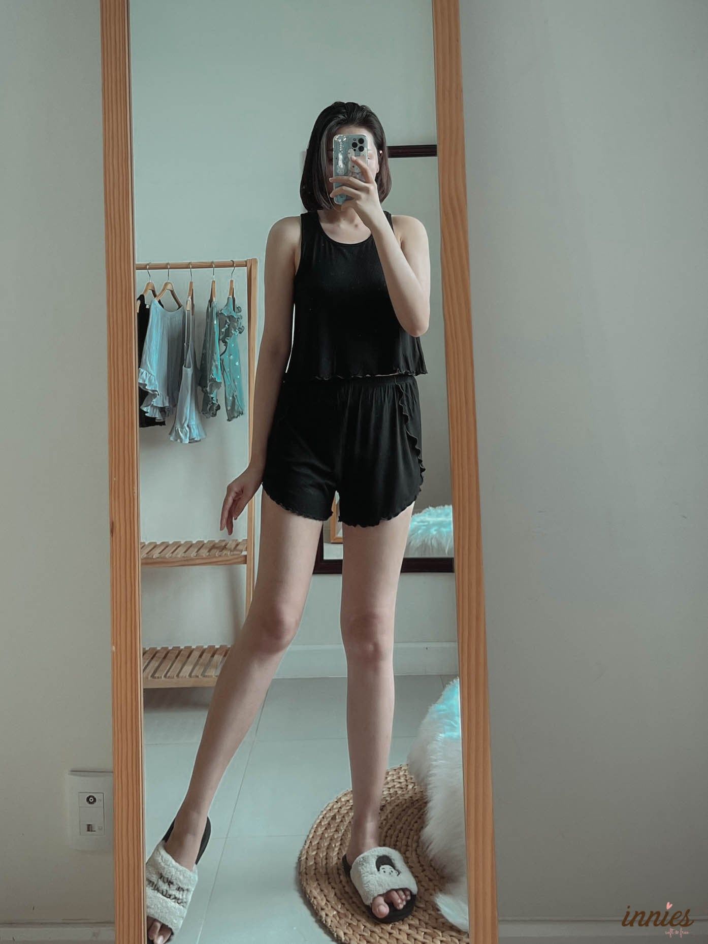  Bộ mặc nhà thun gân lạnh cotton sát nách, có xẻ lưng quyến rũ cho nữ - 8935334000711 