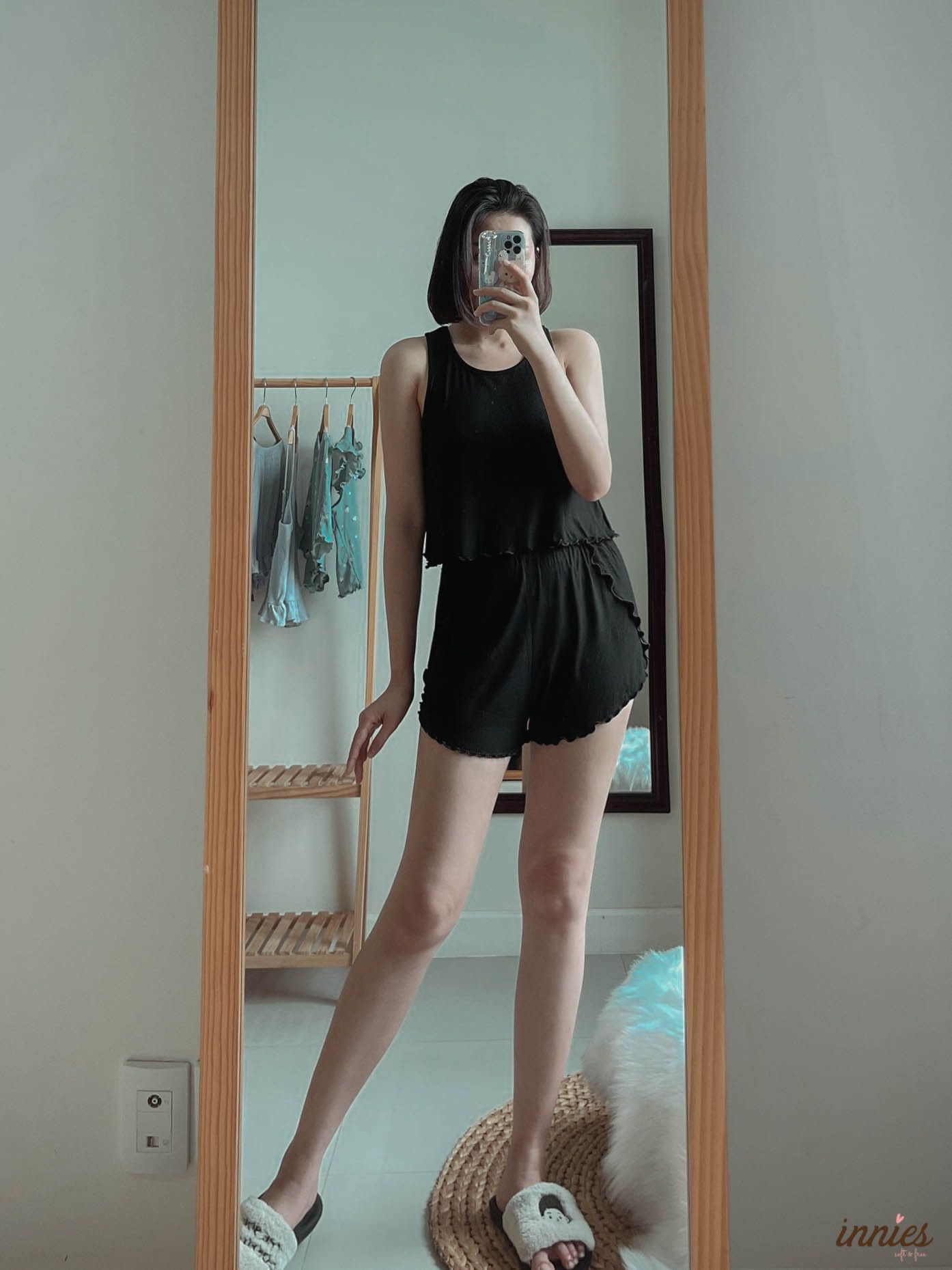  Bộ mặc nhà thun gân lạnh cotton sát nách, có xẻ lưng quyến rũ cho nữ - 8935334000711 