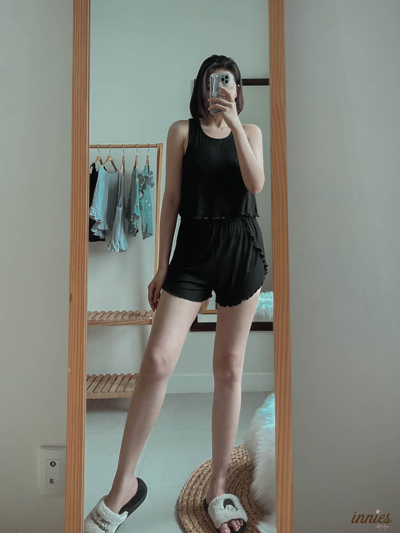  Bộ mặc nhà thun gân lạnh cotton sát nách, có xẻ lưng quyến rũ cho nữ - 8935334000711 