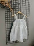  Đầm babydoll hai dây, màu trắng cotton thêu hoạ tiết dành cho bé gái - Ecobambi 
