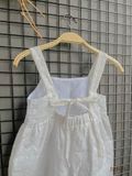  Đầm babydoll hai dây, màu trắng cotton thêu hoạ tiết dành cho bé gái - Ecobambi 