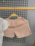  Quần short sọc caro cotton Muslin Unisex phong cách Hàn Quốc có thể phối nhiều kiểu áo cho bé ECOBAMBI 