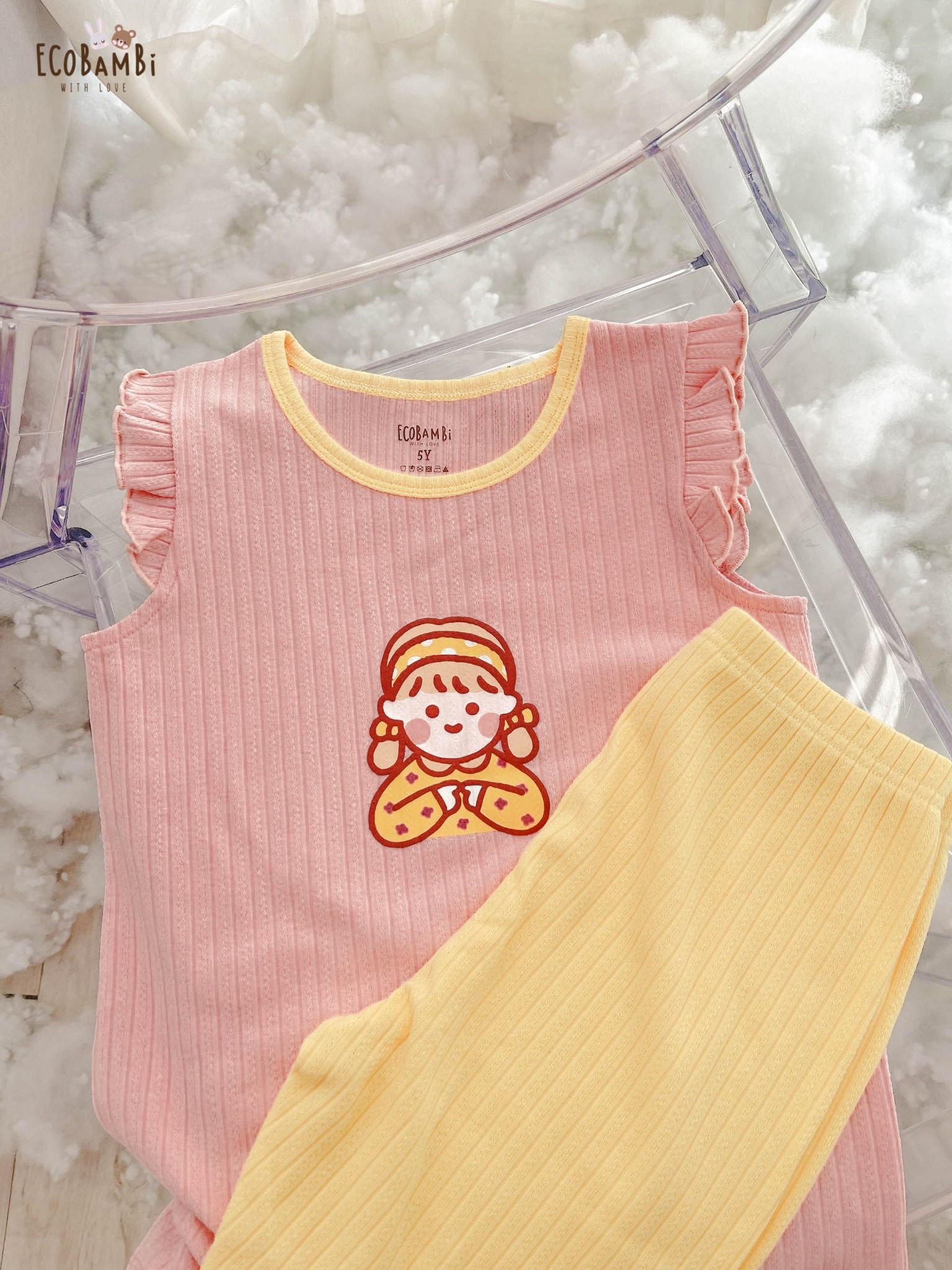  [PREMIUM] Bộ cánh tiên bé gái chất liệu thun Pointelle dệt hoa nổi cao cấp in họa tiết đáng yêu ECOBAMBI 