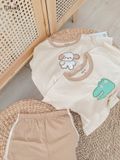  Bộ UNISEX QUẦN SHORT thun cotton Heather phong cách Hàn Quốc in hoạ tiết nổi dễ thương cho bé ECOBAMBI - 8935334000797 