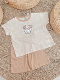  Bộ UNISEX quần LỠ thun cotton Heather phong cách Hàn Quốc in hoạ tiết nổi dễ thương cho bé ECOBAMBI 