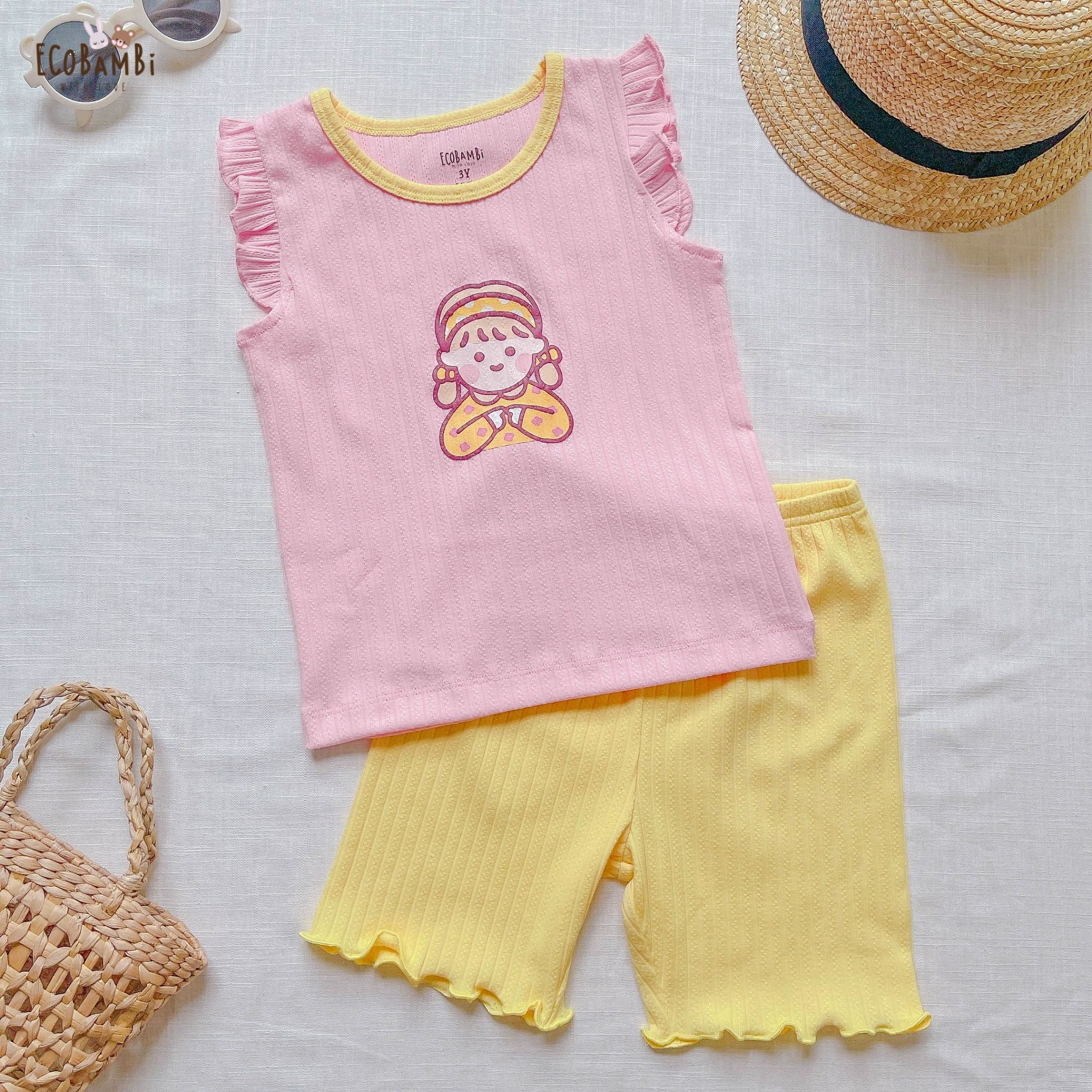  [PREMIUM] Bộ cánh tiên bé gái chất liệu thun Pointelle dệt hoa nổi cao cấp in họa tiết đáng yêu ECOBAMBI 