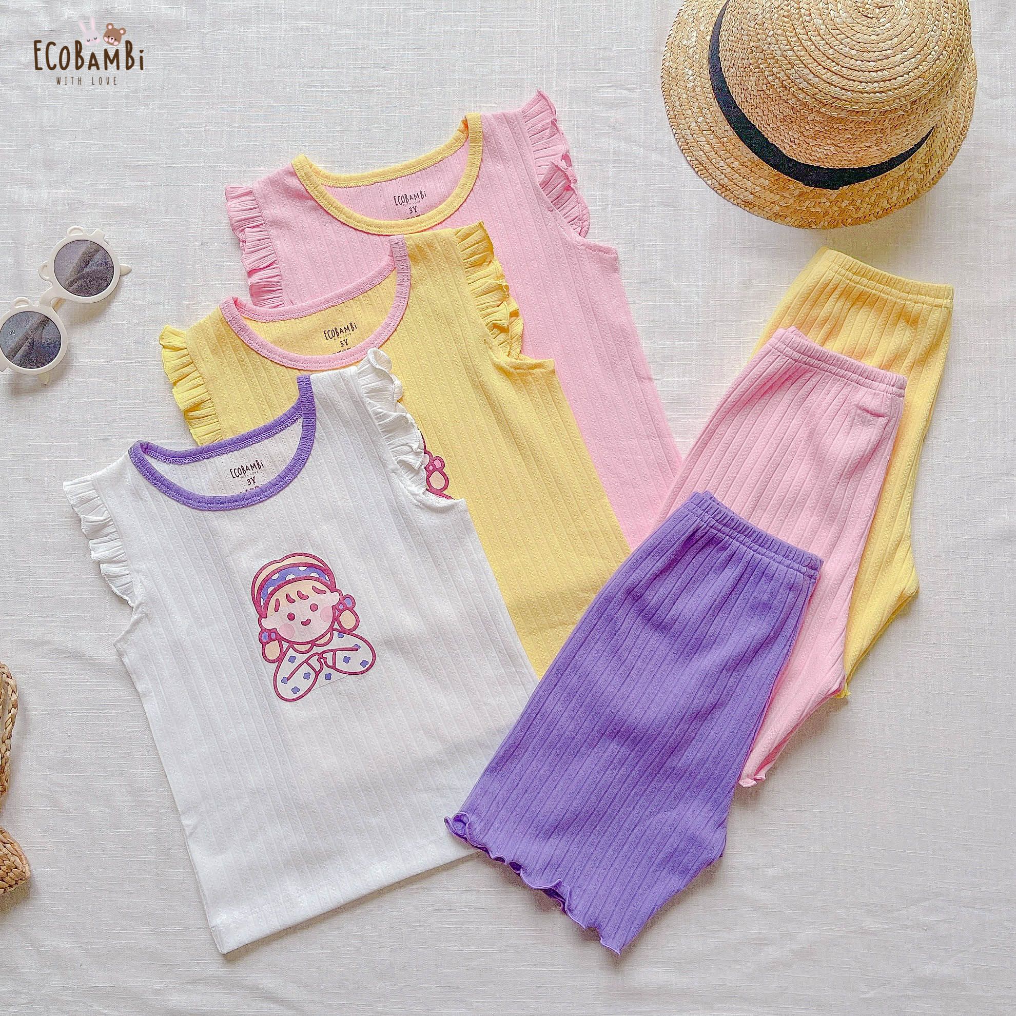  [PREMIUM] Bộ cánh tiên bé gái chất liệu thun Pointelle dệt hoa nổi cao cấp in họa tiết đáng yêu ECOBAMBI 