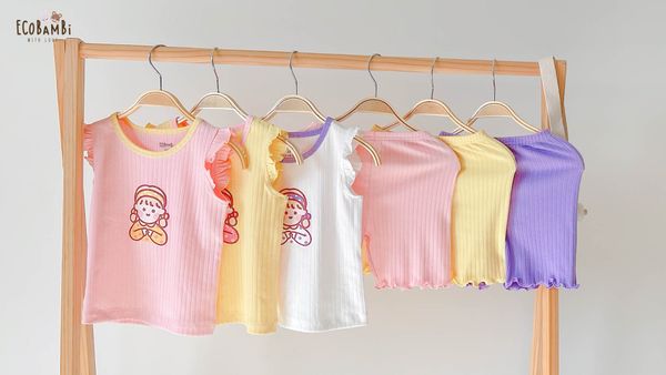  [PREMIUM] Bộ cánh tiên bé gái chất liệu thun Pointelle dệt hoa nổi cao cấp in họa tiết đáng yêu ECOBAMBI 