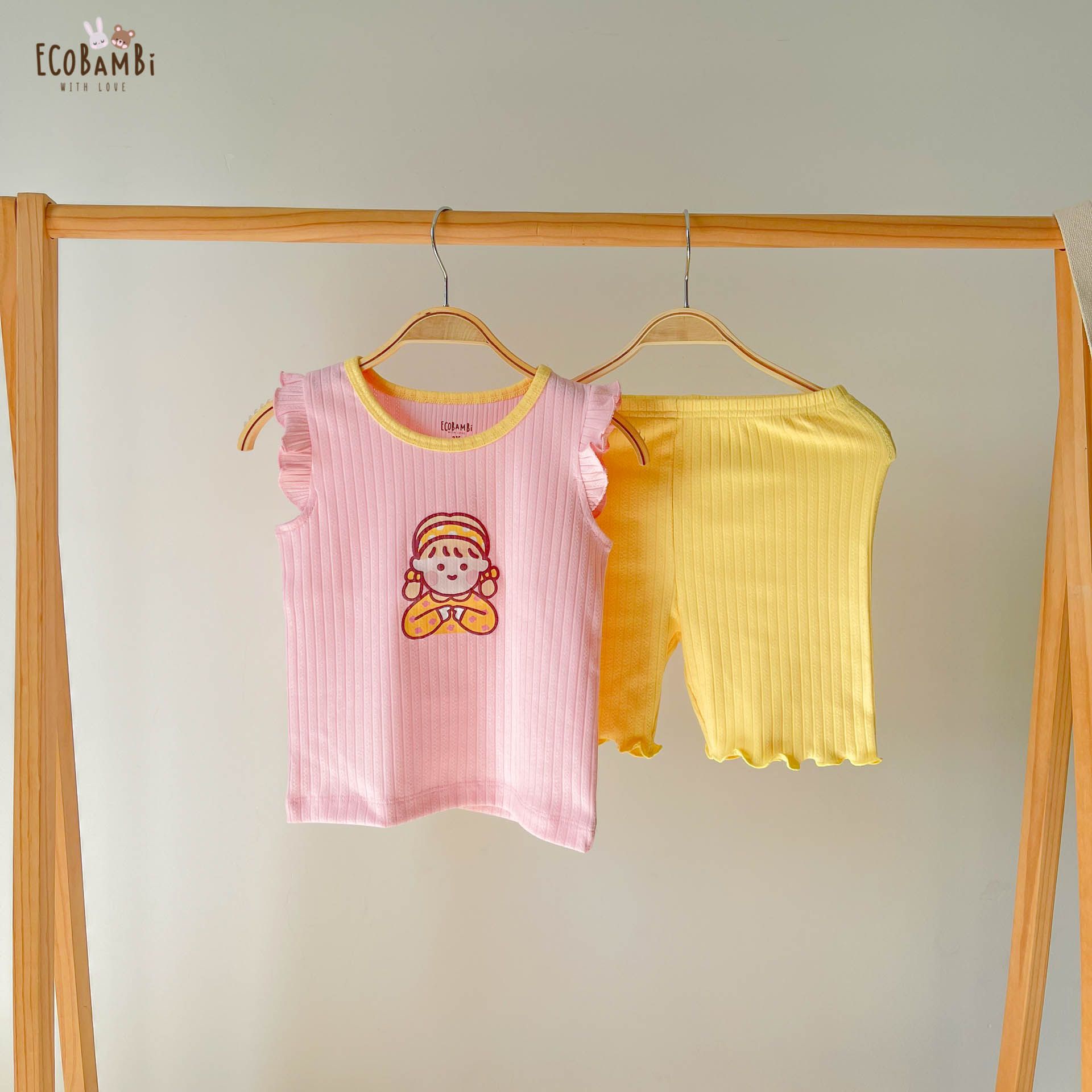  [PREMIUM] Bộ cánh tiên bé gái chất liệu thun Pointelle dệt hoa nổi cao cấp in họa tiết đáng yêu ECOBAMBI 