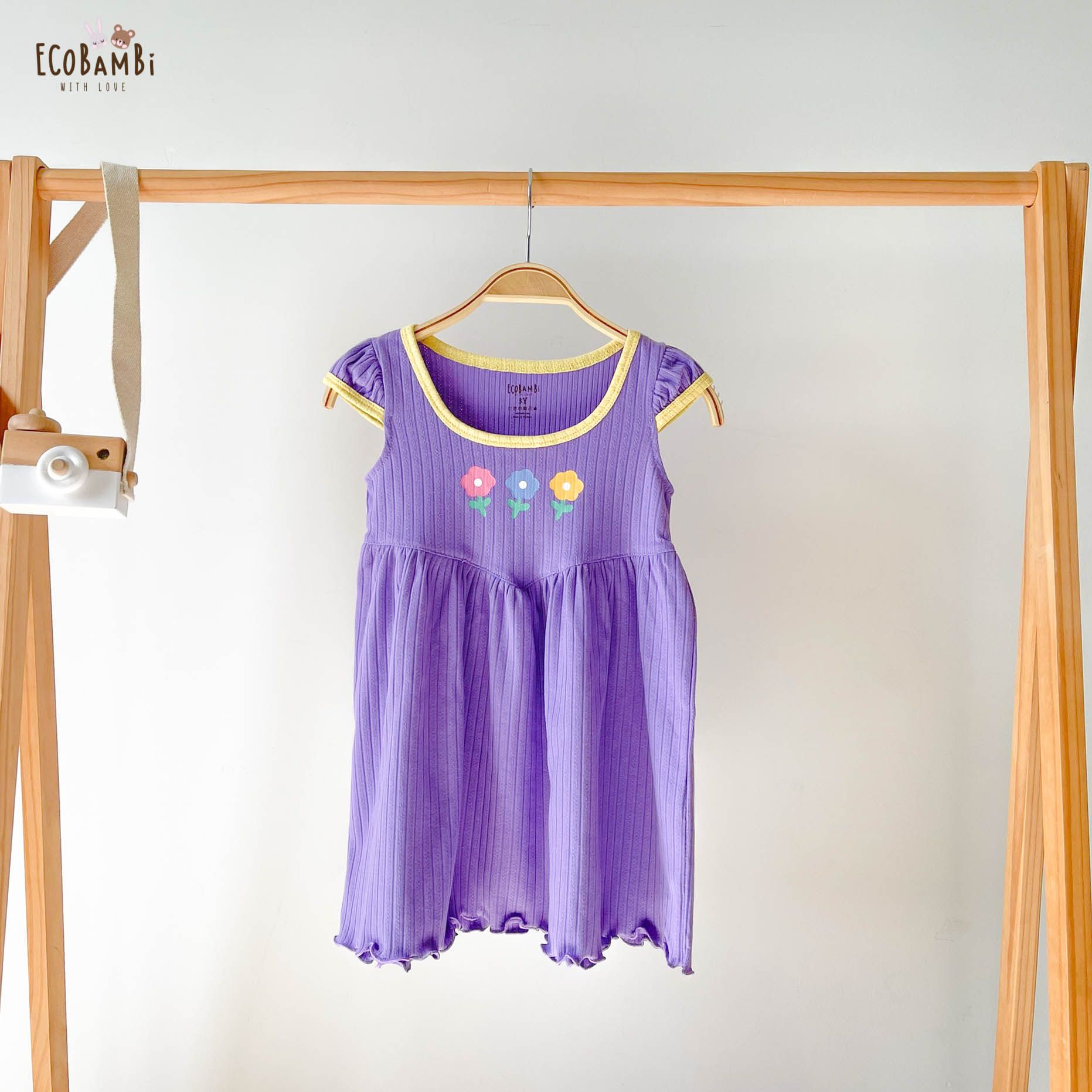  [PREMIUM] Đầm công chúa eo tim bé gái chất liệu thun Pointelle phiên bản Premium dệt hoa nổi cao cấp in họa tiết đáng yêu ECOBAMBI 